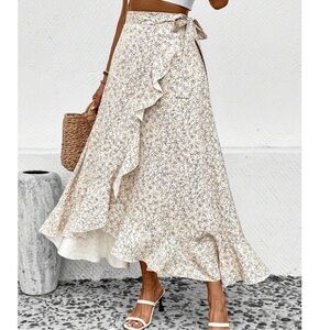 Boho Floral Print Ruffle Hem Maxi Dress XS S M L